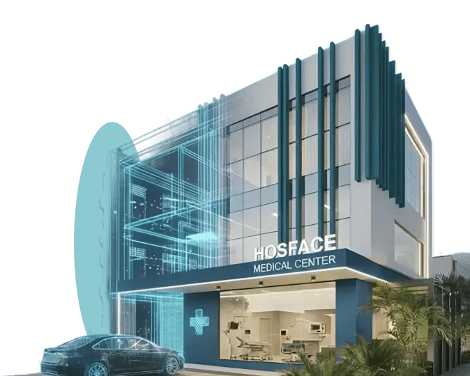 Modern medical center building with glass facade